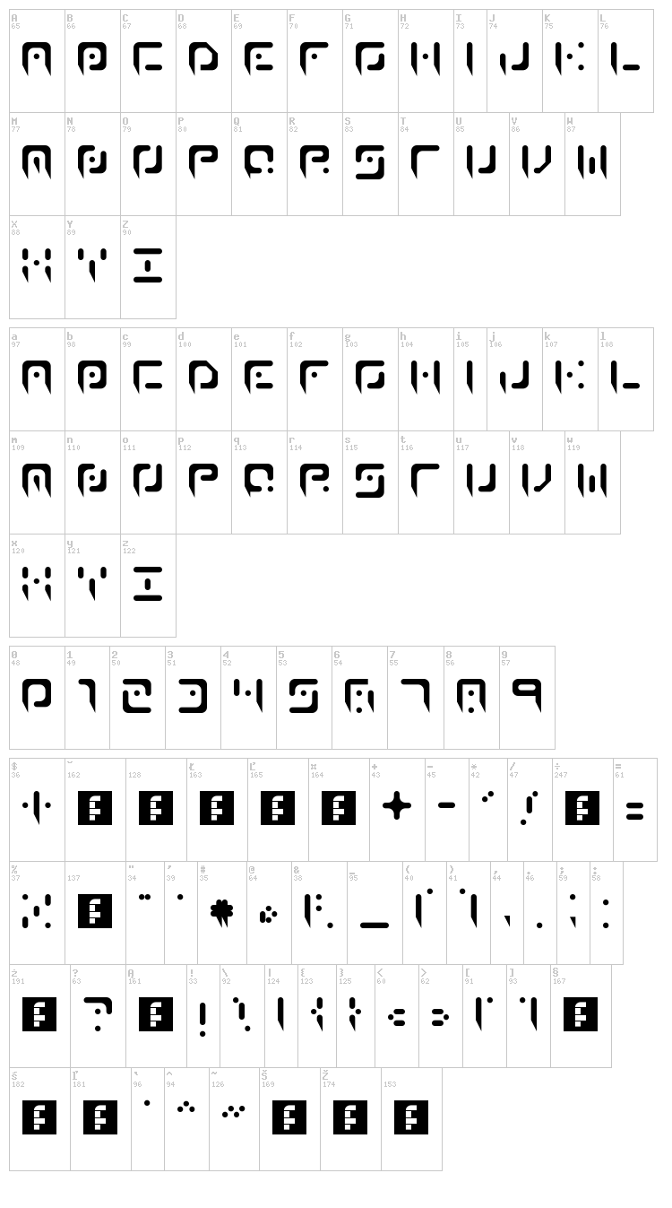 Waning Moon font map